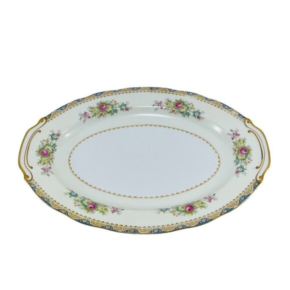 Sango Japan Serving Platter Oval Tray 14” Plate Centerpiece Gold Scallop Flower - Picture 1 of 10